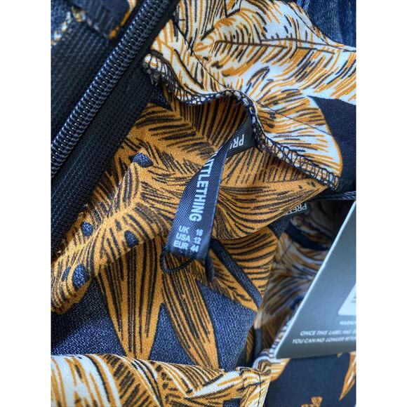 Pretty Little Thing Womens 12 Black Palm Leaf Print Beach Flares Pants NEW - Picture 6 of 6